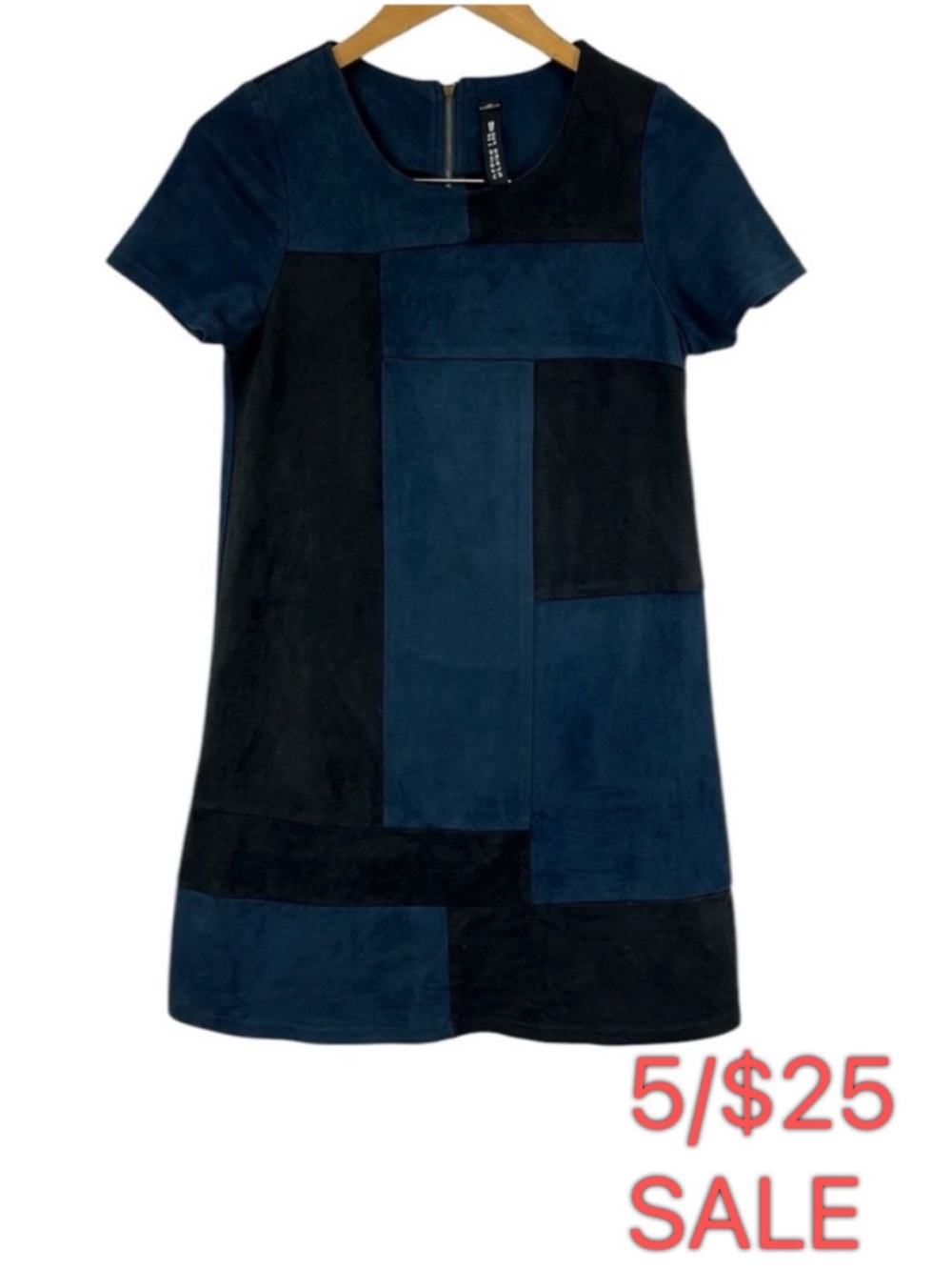 Design Lab Black & Blue Faux Suede Colorblock Shift Dress Size S 5/$25 SALE